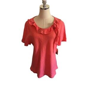 Focus Top Pink Women's Size Large Hot Pink Short Sleeve Linen Ruffley
